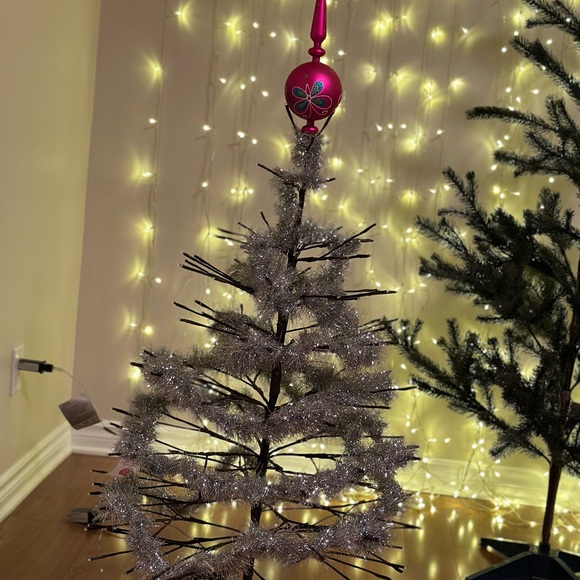 Christmas Tree Top Bright Pink Holiday Ornament with Floral Design - Picture 11 of 14